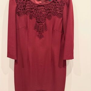 Tahari Maroon Long Sleeve Dress with Lace